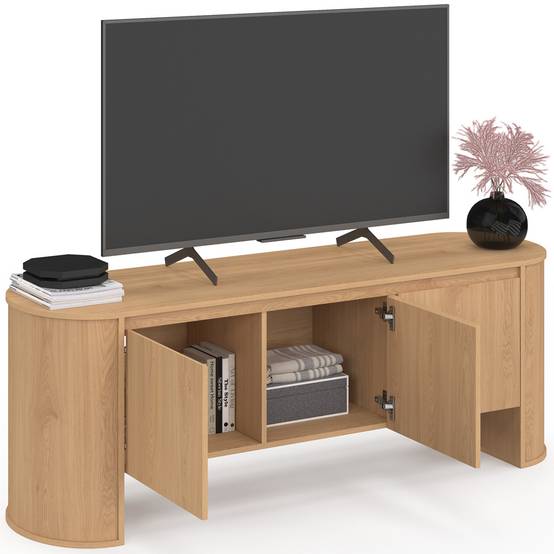 IDMARKET - Meuble TV 140 cm DIVIA 3 portes façon hêtre design arrondi - Image 4