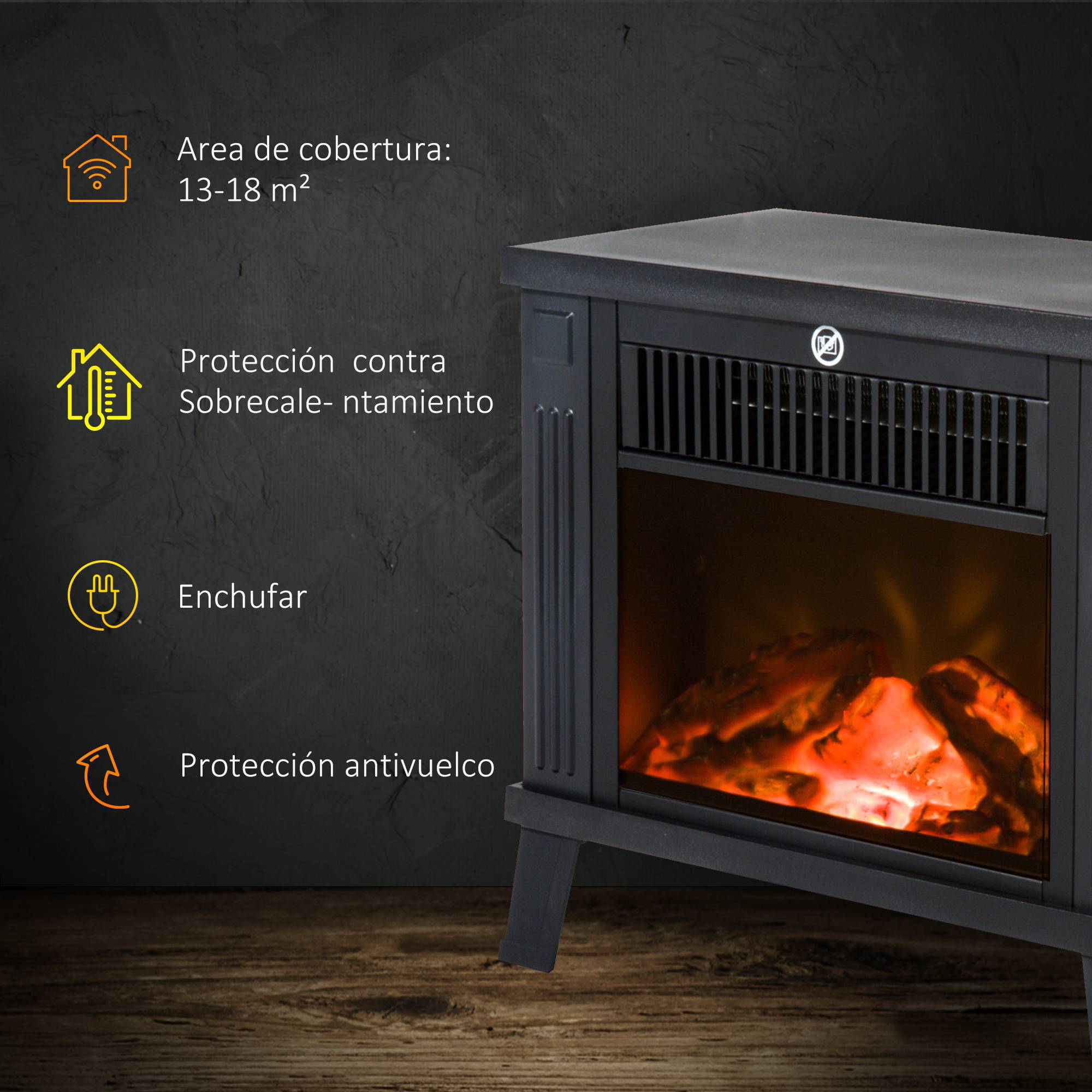 Cheminée décorative avec effet flamme et protection contre la surchauffe pour pièces de 13 à 18 m², 34 x 17 x 31 cm, noire - Image 7