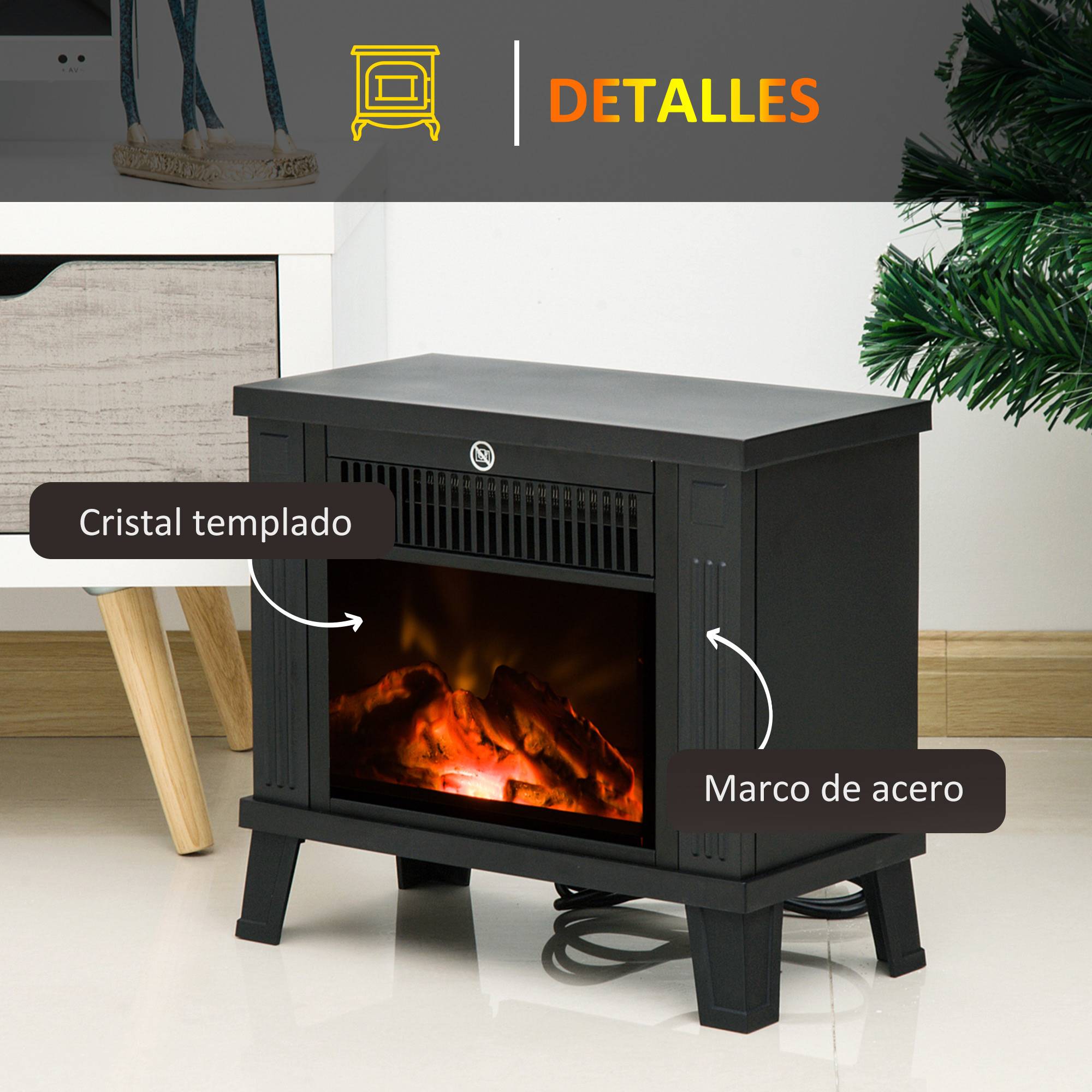 Cheminée décorative avec effet flamme et protection contre la surchauffe pour pièces de 13 à 18 m², 34 x 17 x 31 cm, noire - Image 8