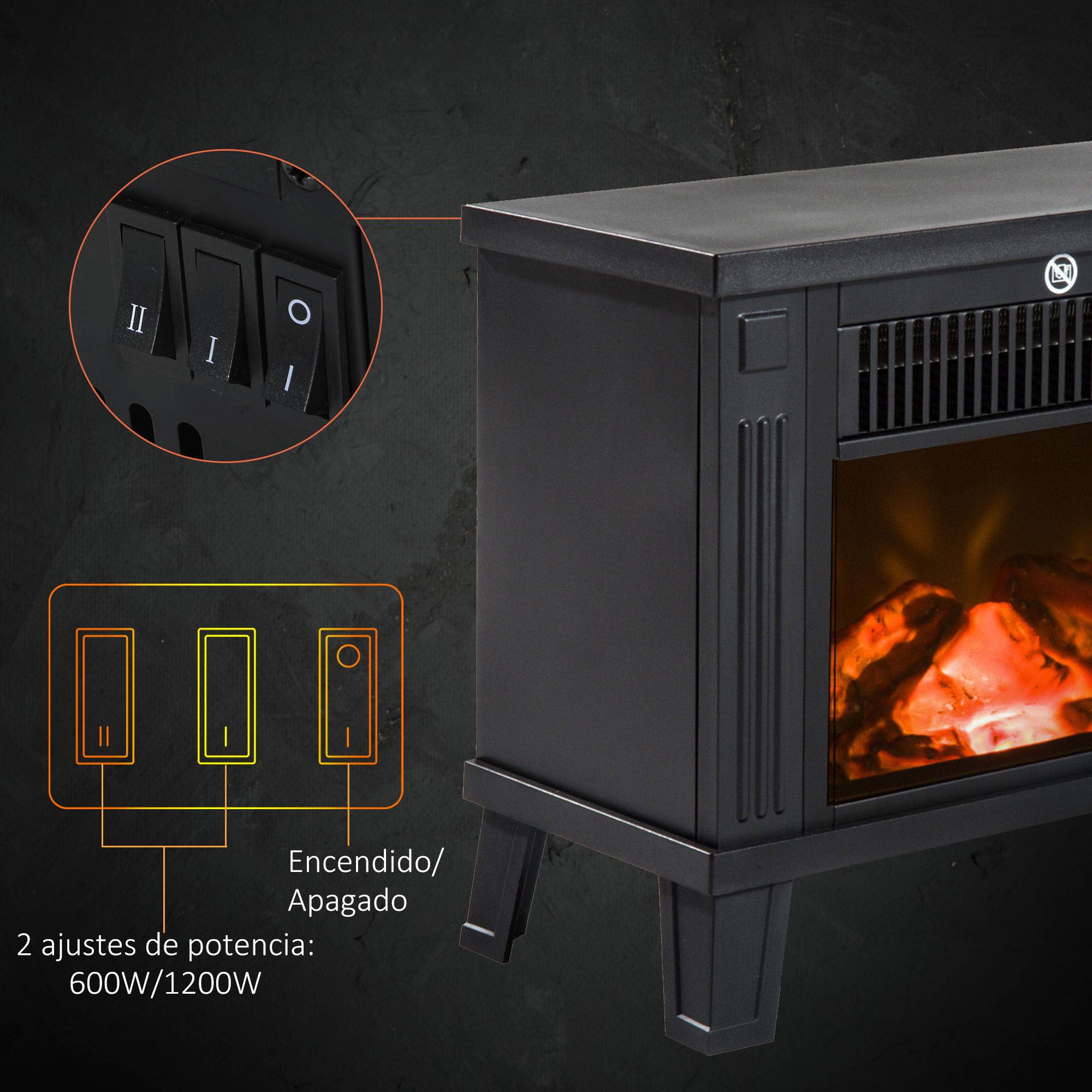 Cheminée décorative avec effet flamme et protection contre la surchauffe pour pièces de 13 à 18 m², 34 x 17 x 31 cm, noire - Image 6