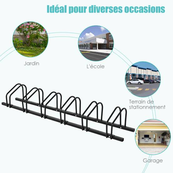Râtelier pour 6 Vélo en Acier Revêtu Fixation au Sol ou au Mur pour Extérieur et Intérieur 180 x 32,5 x 26CM Noir - Image 8