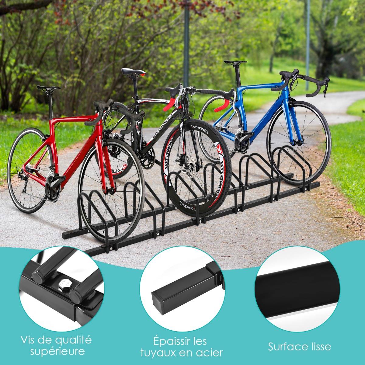 Râtelier pour 6 Vélo en Acier Revêtu Fixation au Sol ou au Mur pour Extérieur et Intérieur 180 x 32,5 x 26CM Noir - Image 6