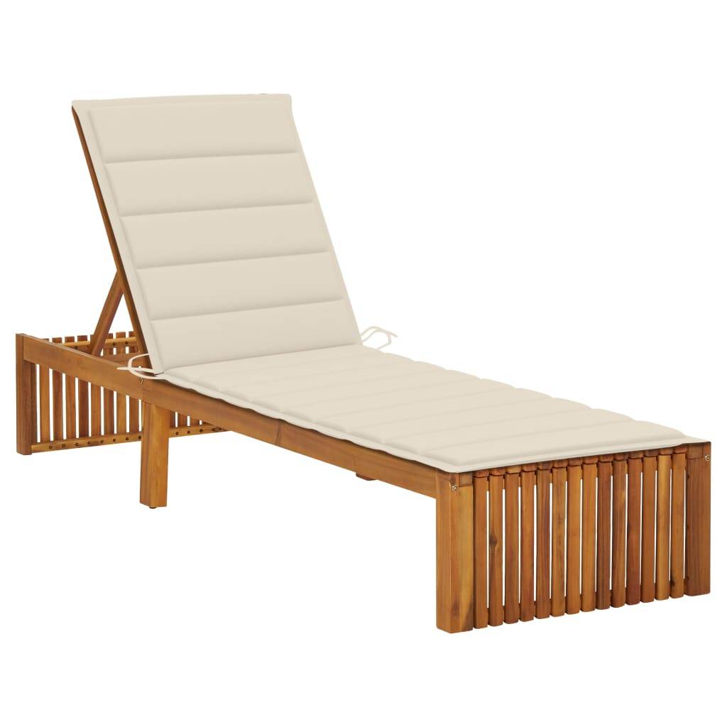 Helloshop26 - Transat chaise longue bain de soleil lit de jardin terrasse meuble d'extérieur avec coussin bois d'acacia solide - Image 1