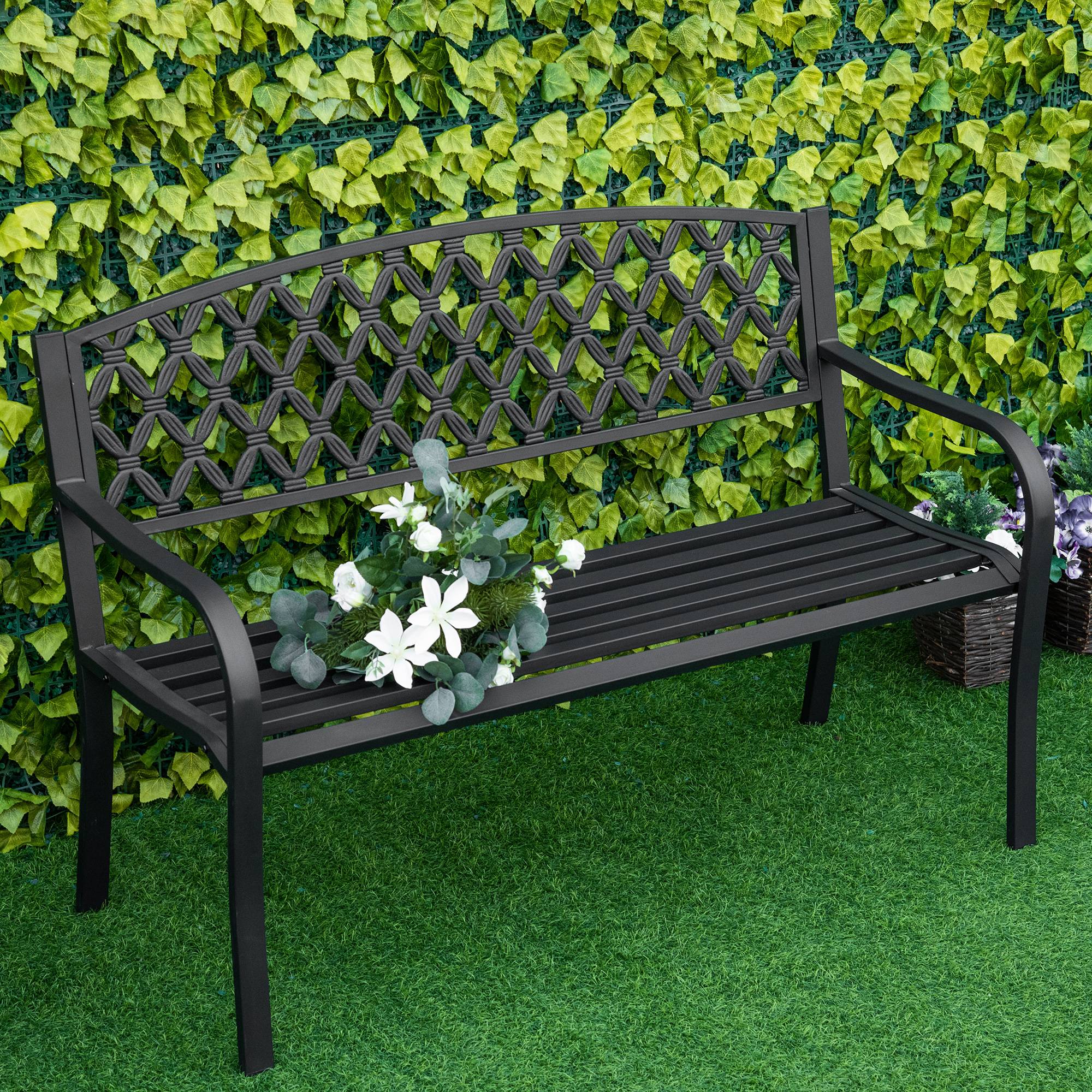 ComfortXL - Banc de jardin acier et fonte 128 cm noir 2 places dossier décoratif accoudoirs - ComfortXL Outdoor Living - Image 4