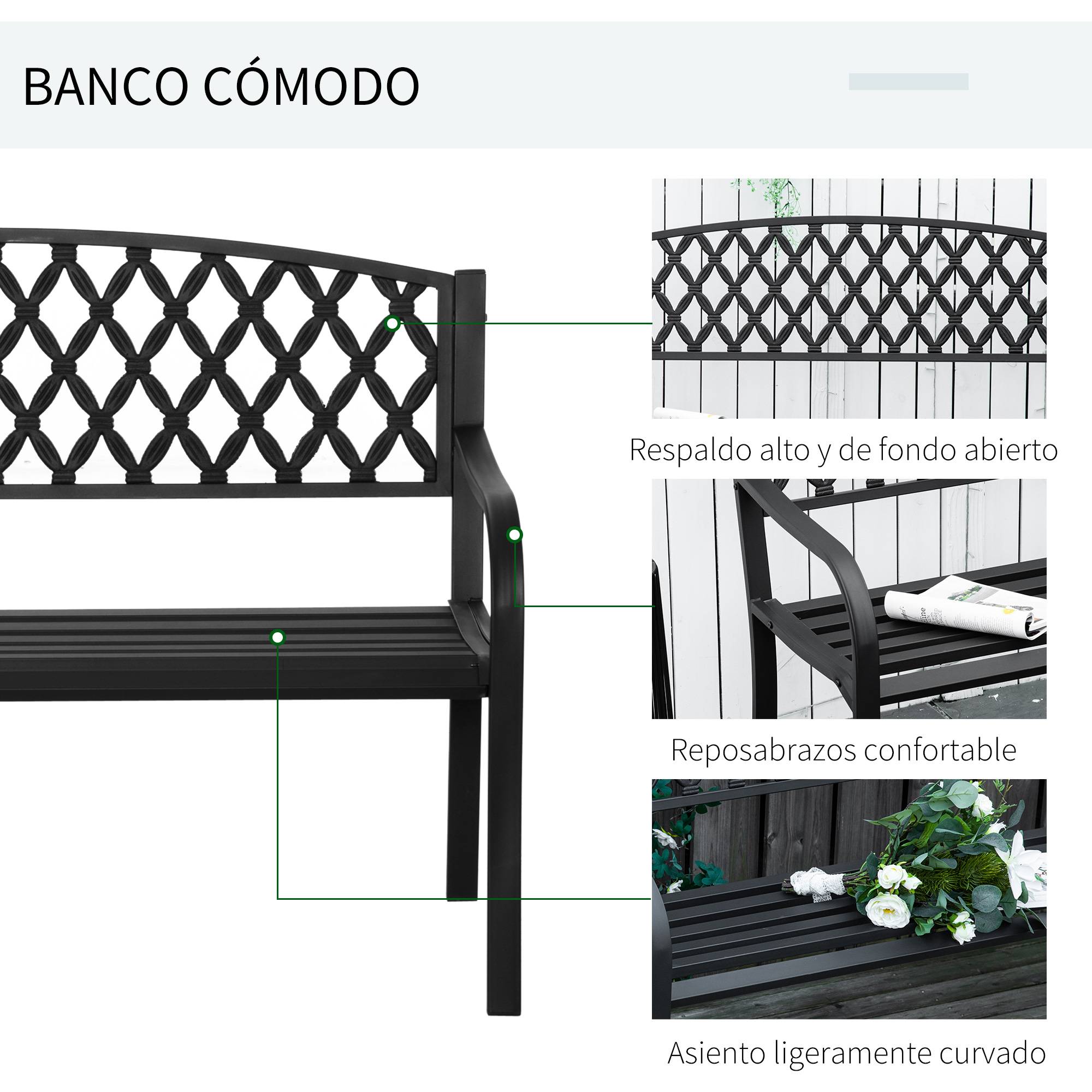 ComfortXL - Banc de jardin acier et fonte 128 cm noir 2 places dossier décoratif accoudoirs - ComfortXL Outdoor Living - Image 7