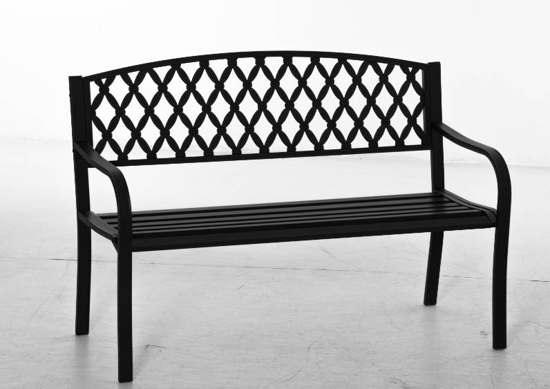 ComfortXL - Banc de jardin acier et fonte 128 cm noir 2 places dossier décoratif accoudoirs - ComfortXL Outdoor Living - Image 1
