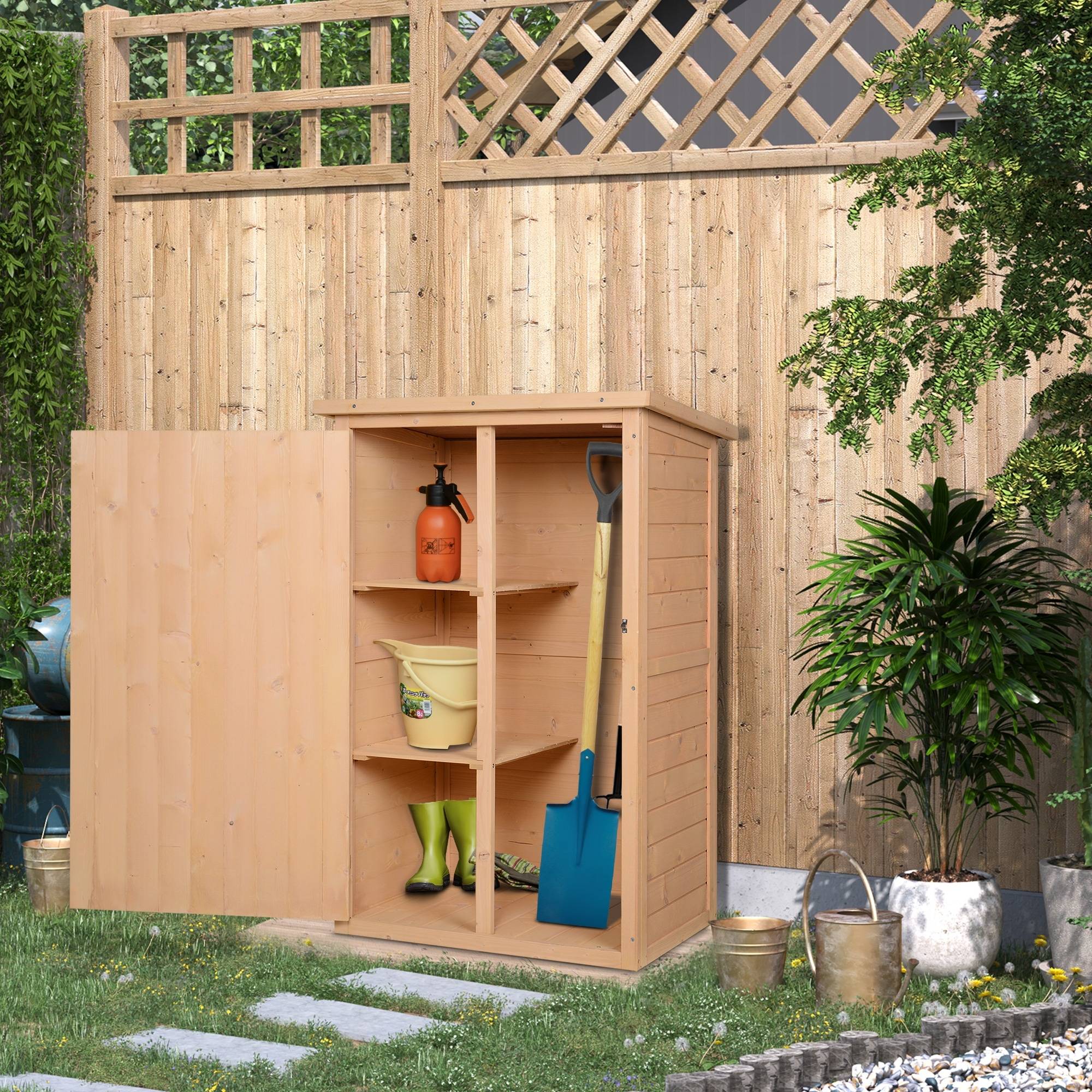 Sans Marque - Armoire abri de Jardin Remise pour Outils Bois de Sapin pré-huilé Toit bitumé incliné - Grande Porte - Image 3