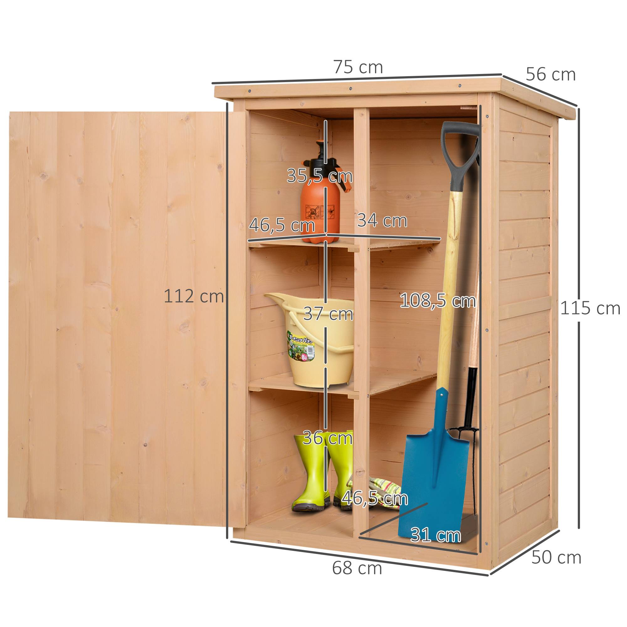 Sans Marque - Armoire abri de Jardin Remise pour Outils Bois de Sapin pré-huilé Toit bitumé incliné - Grande Porte - Image 5