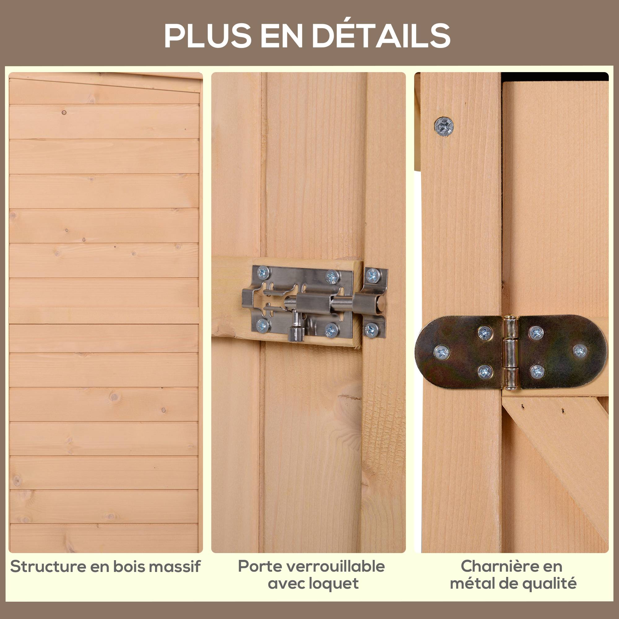 Sans Marque - Armoire abri de Jardin Remise pour Outils Bois de Sapin pré-huilé Toit bitumé incliné - Grande Porte - Image 8