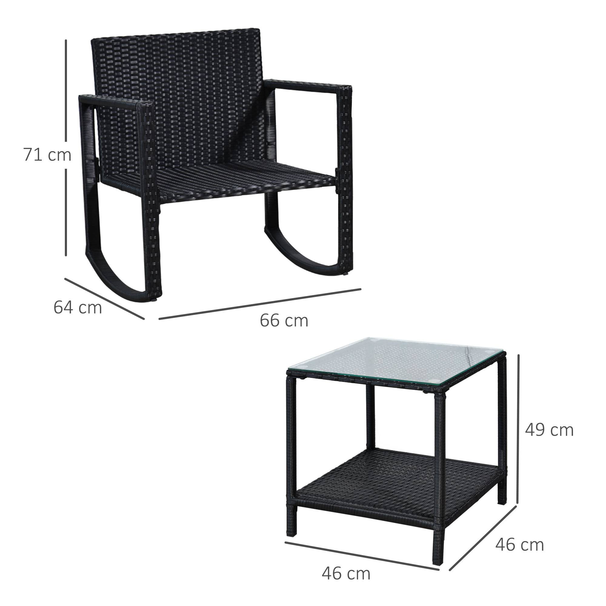Outsunny - Ensemble de jardin 3 pièces style colonial 2 fauteuils à bascule coussins marron table basse étagère métal époxy résine tressée 4 fils noir - Outsunny - Image 3