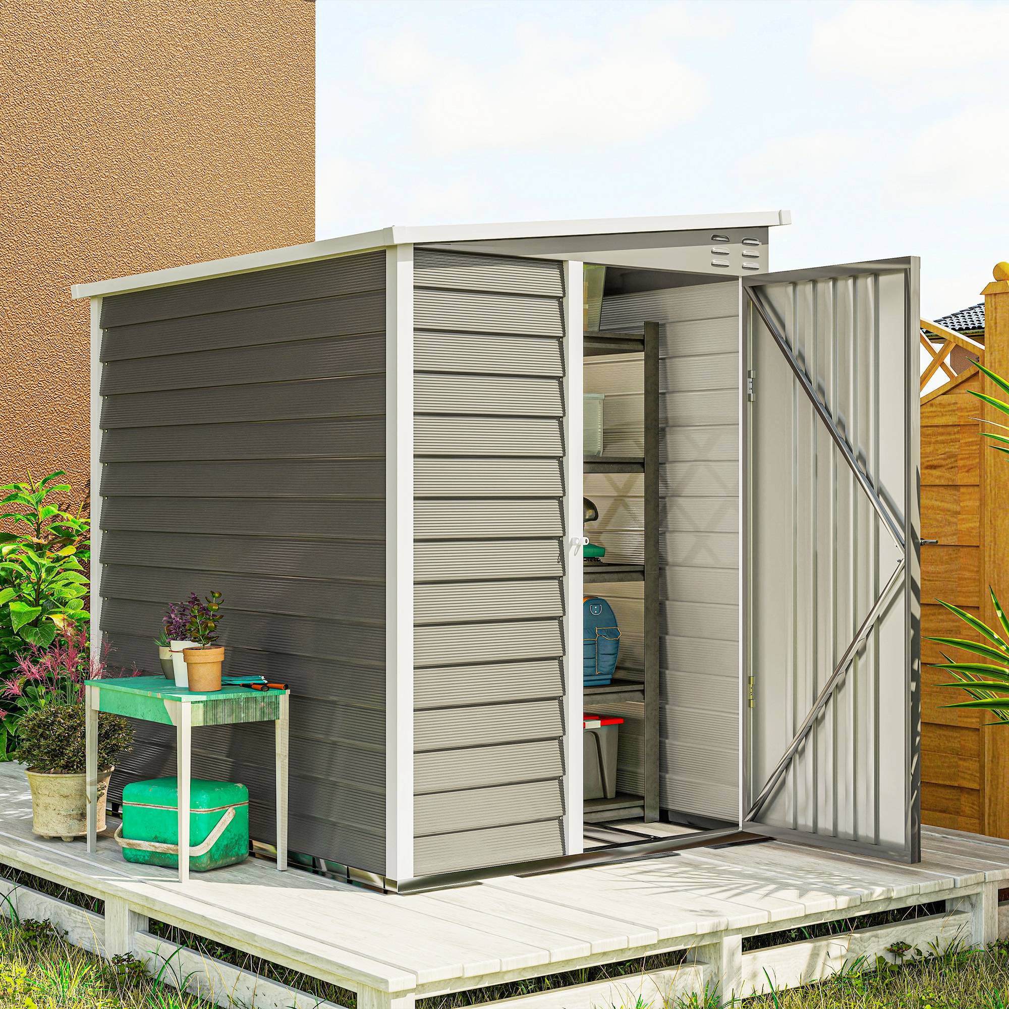 ComfortXL - Abri de jardin adossé acier galvanisé gris 142 x 184 cm porte verrouillable - ComfortXL Outdoor Living - Image 4