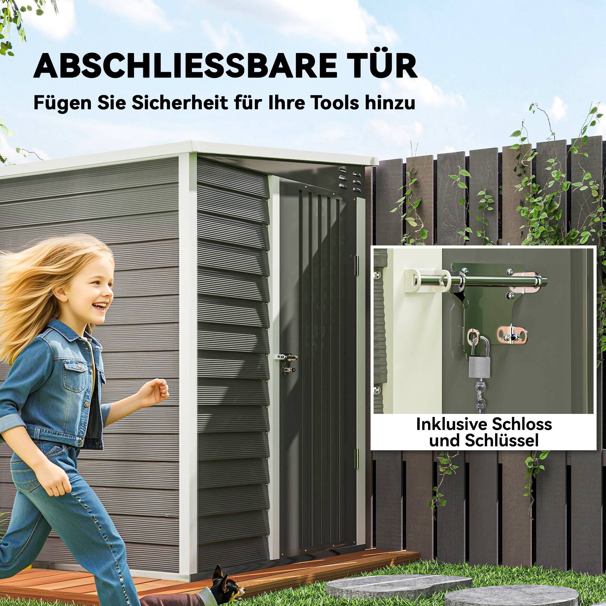ComfortXL - Abri de jardin adossé acier galvanisé gris 142 x 184 cm porte verrouillable - ComfortXL Outdoor Living - Image 8