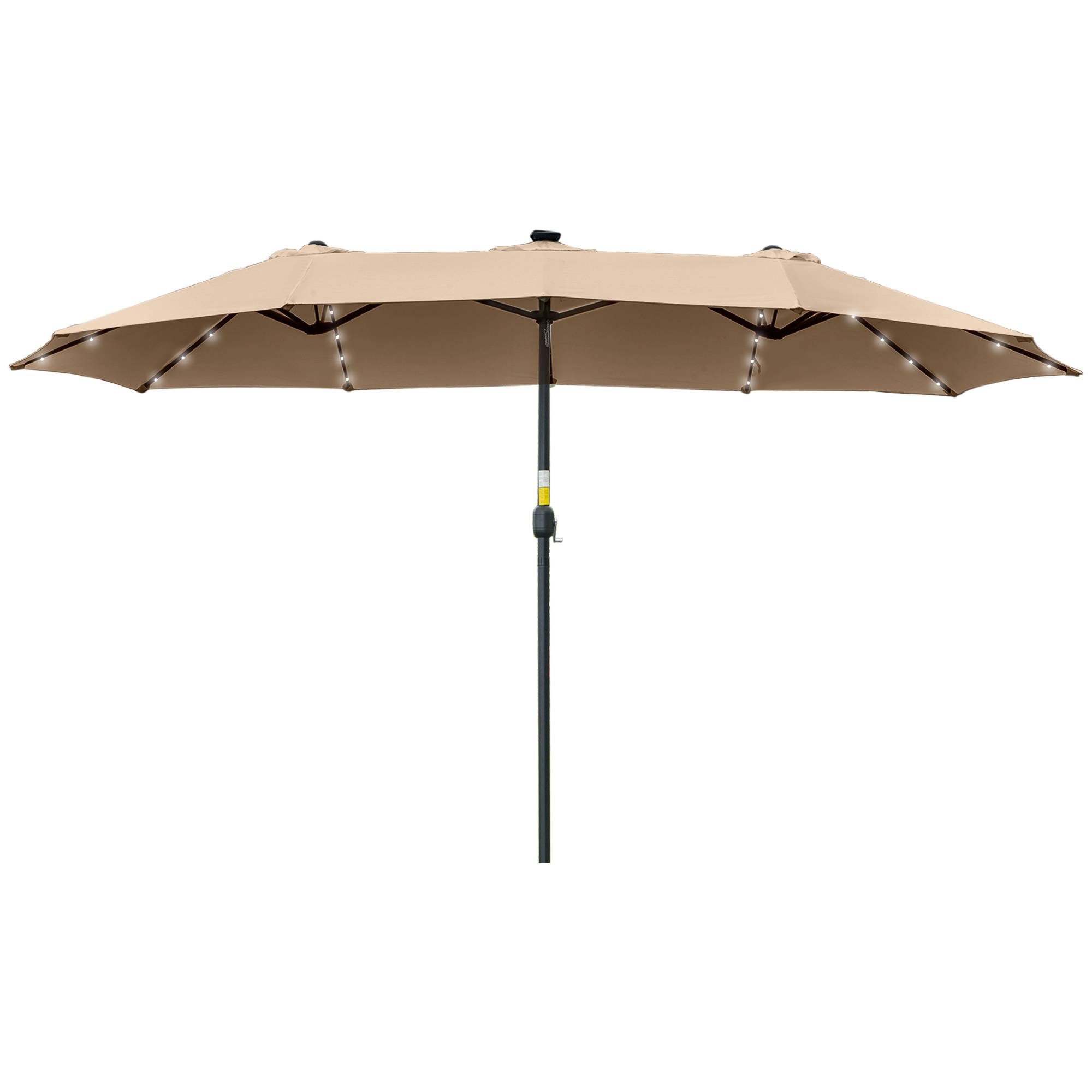 Parasol double 450 x 265 x 240 cm avec 48 LED, manivelle, protection solaire pour terrasse, balcon, piscine, kaki - Image 2