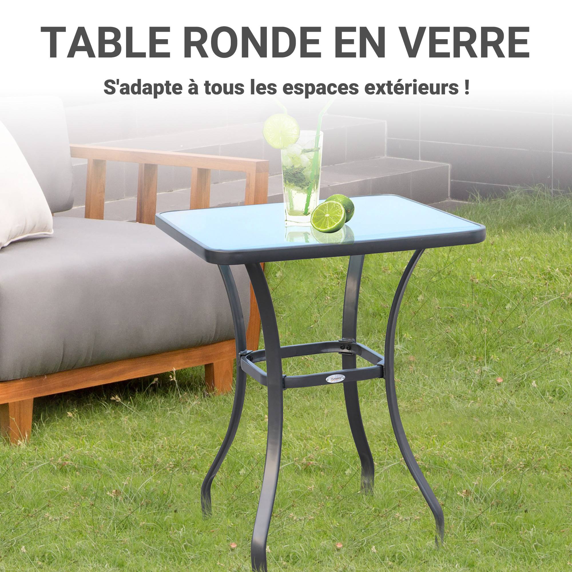 Table bistrot métal et verre trempé gris 68.5 x 68.5 x 84 cm - PANGIVO - Image 6