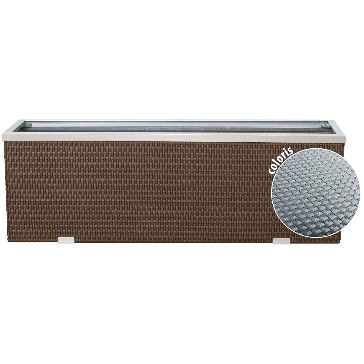 Rattan Art - Jardinière en résine tressée avec cadre en aluminium 98 x 25 x 34 cm Gris clair - Image 1