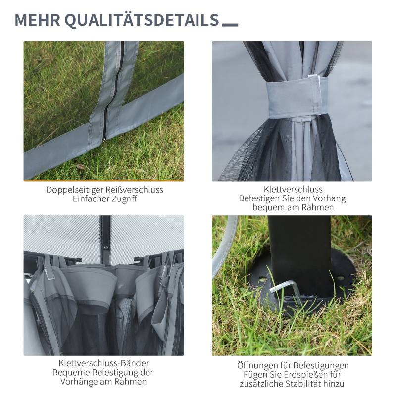 Tonnelle jardin aluminium polycarbonate terrasse rideaux moustiquaire 3x3m gris - ComfortXL Outdoor Living - Image 5