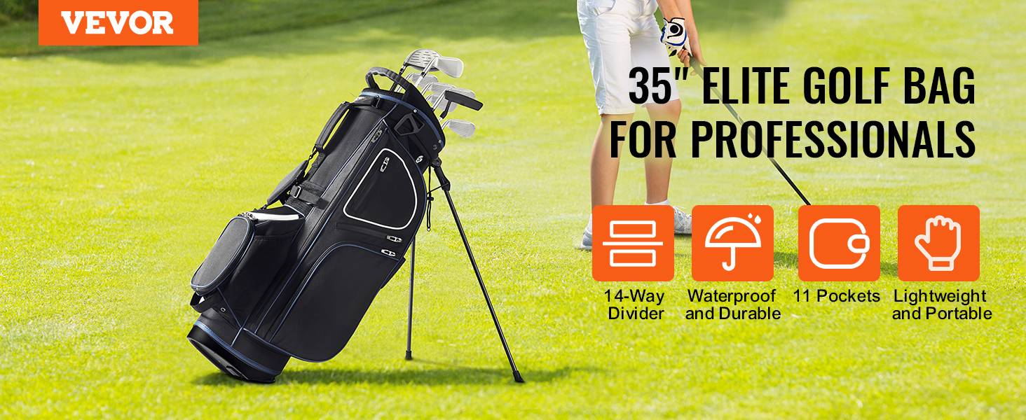 VEVOR Sac golf 89cm, chariot, 14 séparateurs, 11 poches, polyester, roulettes, poignées, anti-poussière. - Image 9