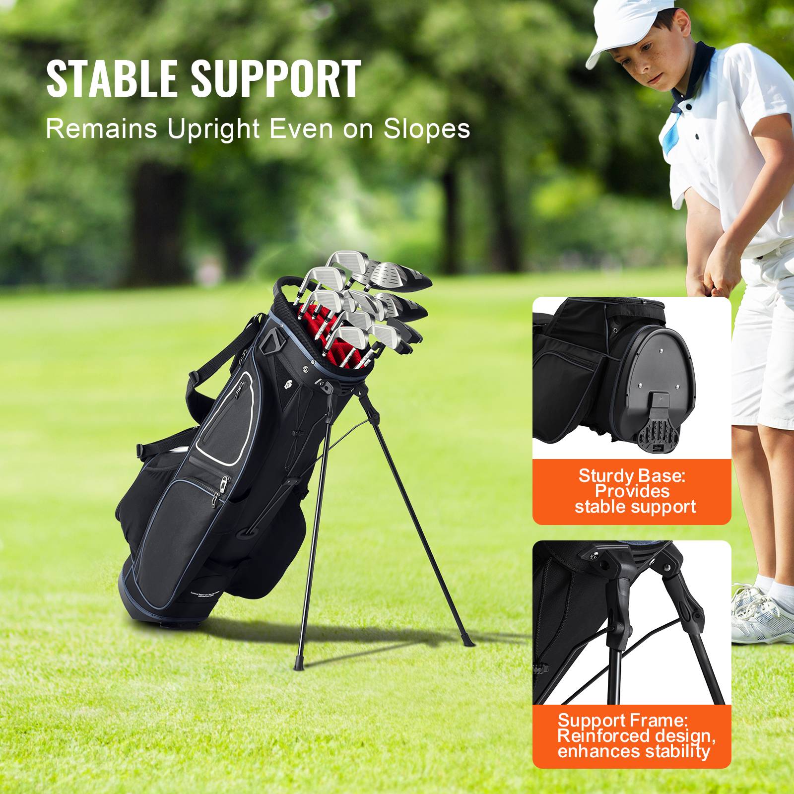 VEVOR Sac golf 89cm, chariot, 14 séparateurs, 11 poches, polyester, roulettes, poignées, anti-poussière. - Image 6