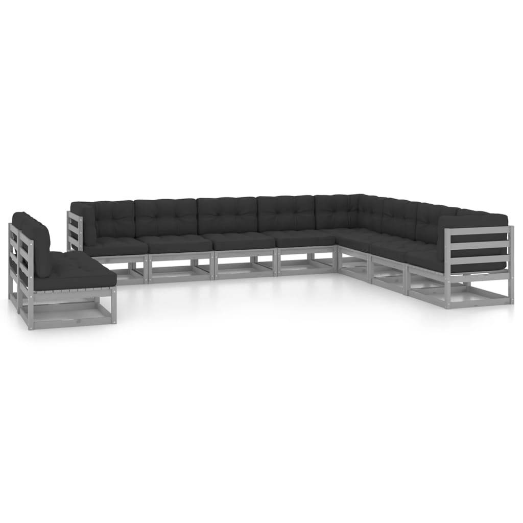 Helloshop26 - Salon de jardin meuble d'extérieur ensemble de mobilier 10 pièces avec coussins gris bois de pin massif - Image 1