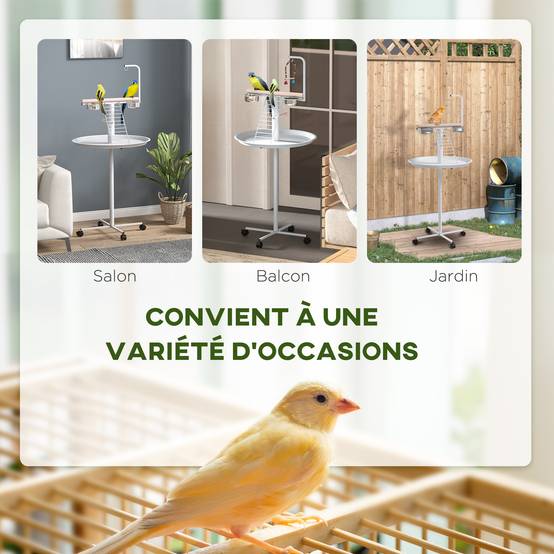 Mangeoire à oiseaux sur pied acier et bois blanc 60 x 60 x 138 cm - PANGIVO - Image 6