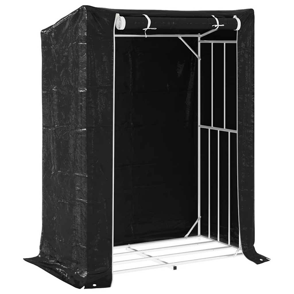 Abri-bûches XXL extérieur acier avec housse imperméable 150x80x200 cm Noir - ComfortXL Outdoor Living - Image 2