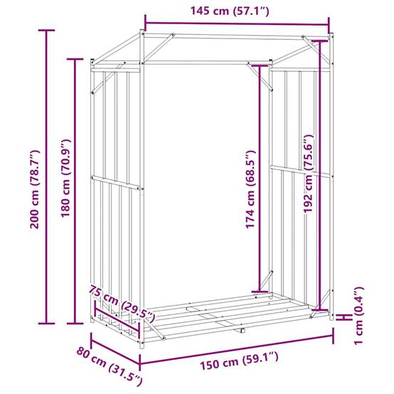 Abri-bûches XXL extérieur acier avec housse imperméable 150x80x200 cm Noir - ComfortXL Outdoor Living - Image 6