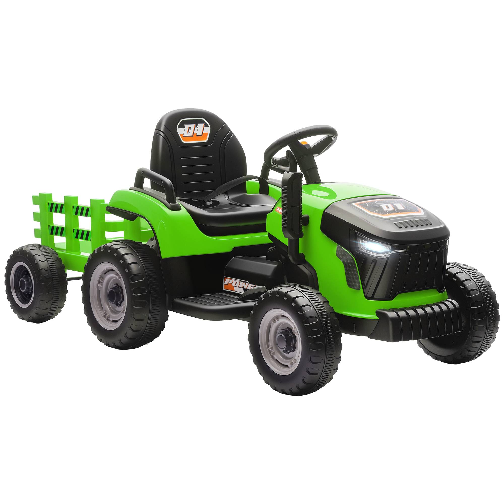 Tracteur électrique enfants avec remorque amovible, voiture électrique enfants, télécommande 2,4G, 139x58x55cm, vert - Image 1