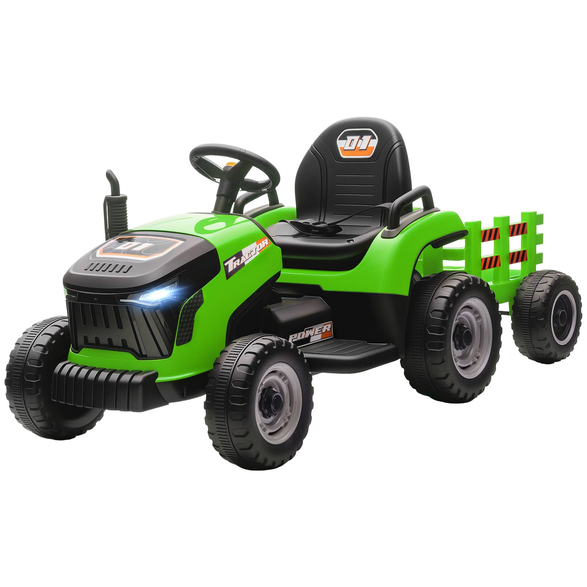 Tracteur électrique enfants avec remorque amovible, voiture électrique enfants, télécommande 2,4G, 139x58x55cm, vert - Image 2
