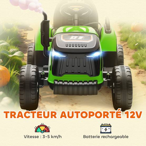 Tracteur électrique enfants avec remorque amovible, voiture électrique enfants, télécommande 2,4G, 139x58x55cm, vert - Image 6