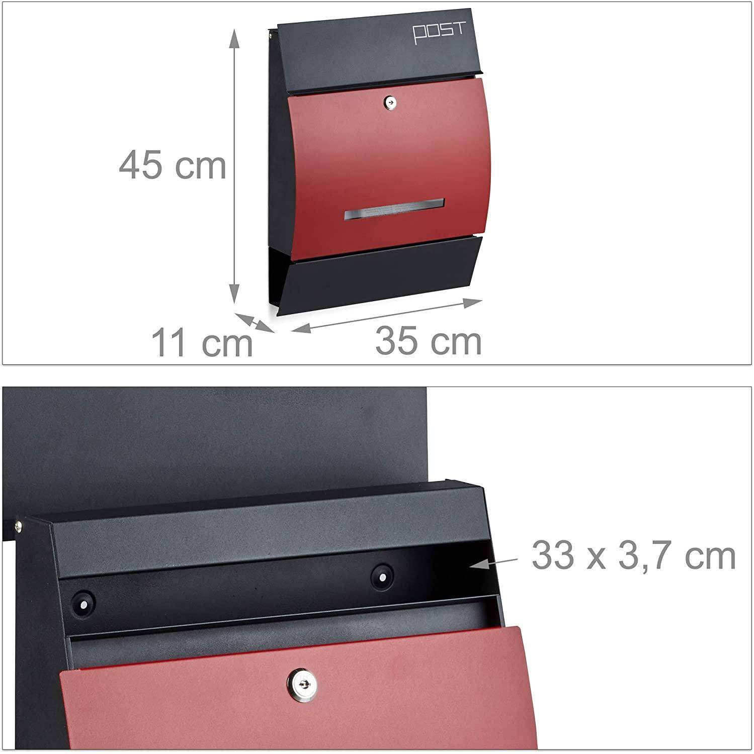 Helloshop26 - Boîte aux lettres murale avec compartiment journaux noir rouge - Image 1