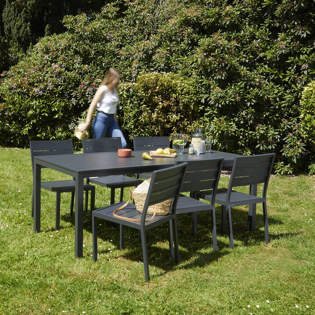 Salon de jardin en aluminium gris - 6 chaises - Cémonjardin - Image 2