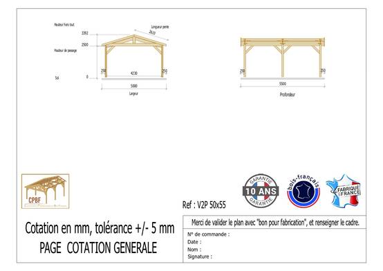 Cpbf Charpentes - Carport Charpente deux pentes 500 cm x 600 cm, bois DOUGLAS Français (Charpente en bois-auvent-abri voiture), 30 m². Garantie 10 ans - Image 2