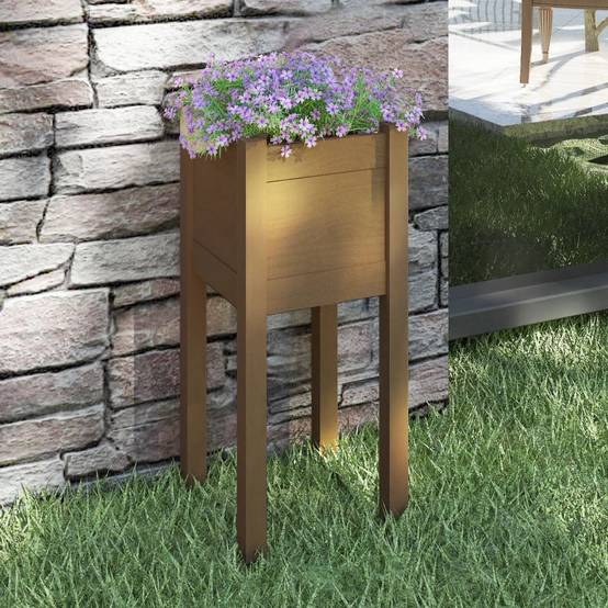 Jardinière d'extérieur bois de pin marron miel 31 x 31 x 70 cm - PANGIVO - Image 1