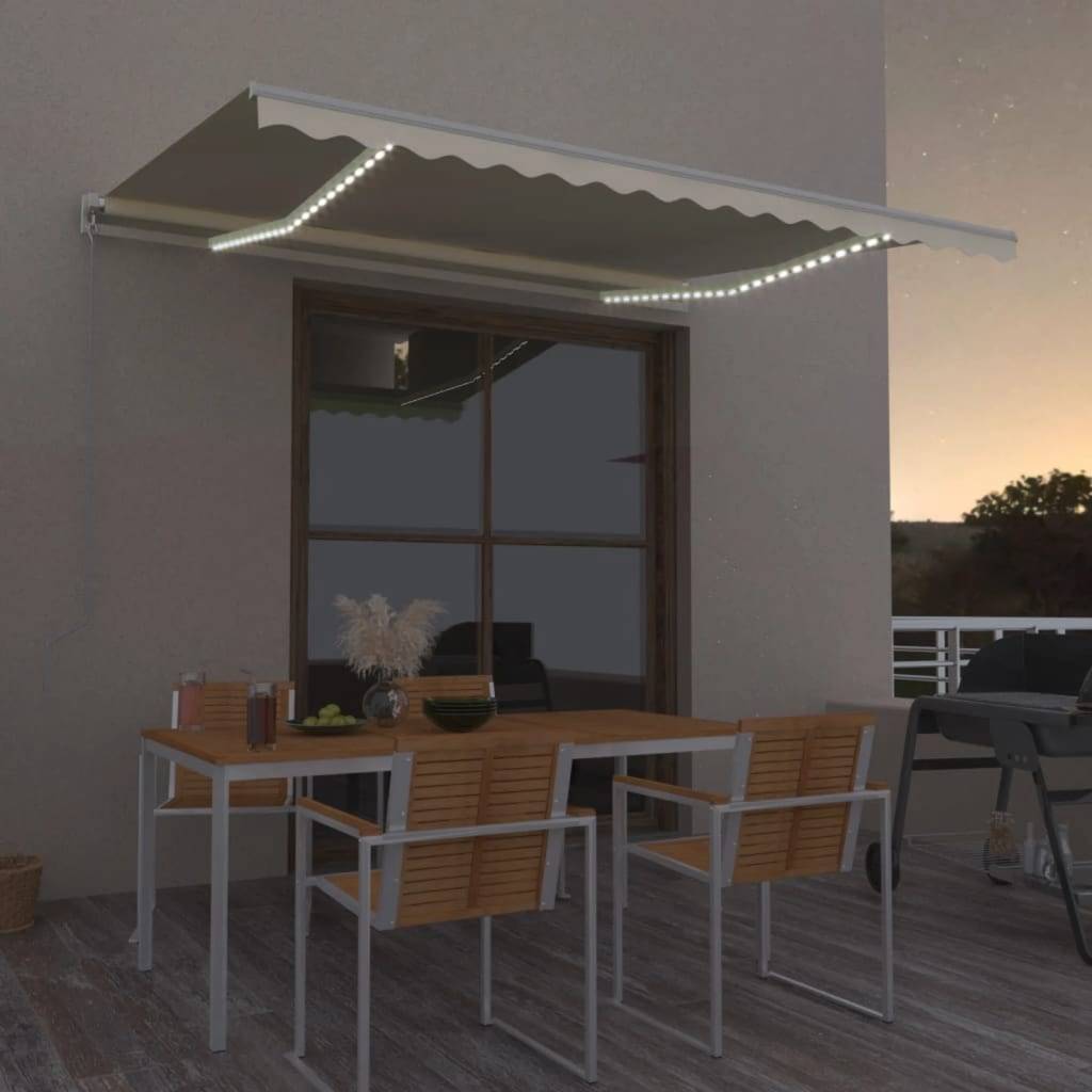 Auvent Rétractable Manuel avec Éclairage LED pour Façade et Jardin Crème 400x350 cm – ComfortXL Outdoor Living - Image 1