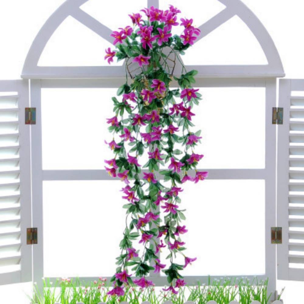 Décoration Murale Fleurs Artificielles Fuchsia - Tiges et Panier Suspendu pour Intérieur - Lytech - Image 1