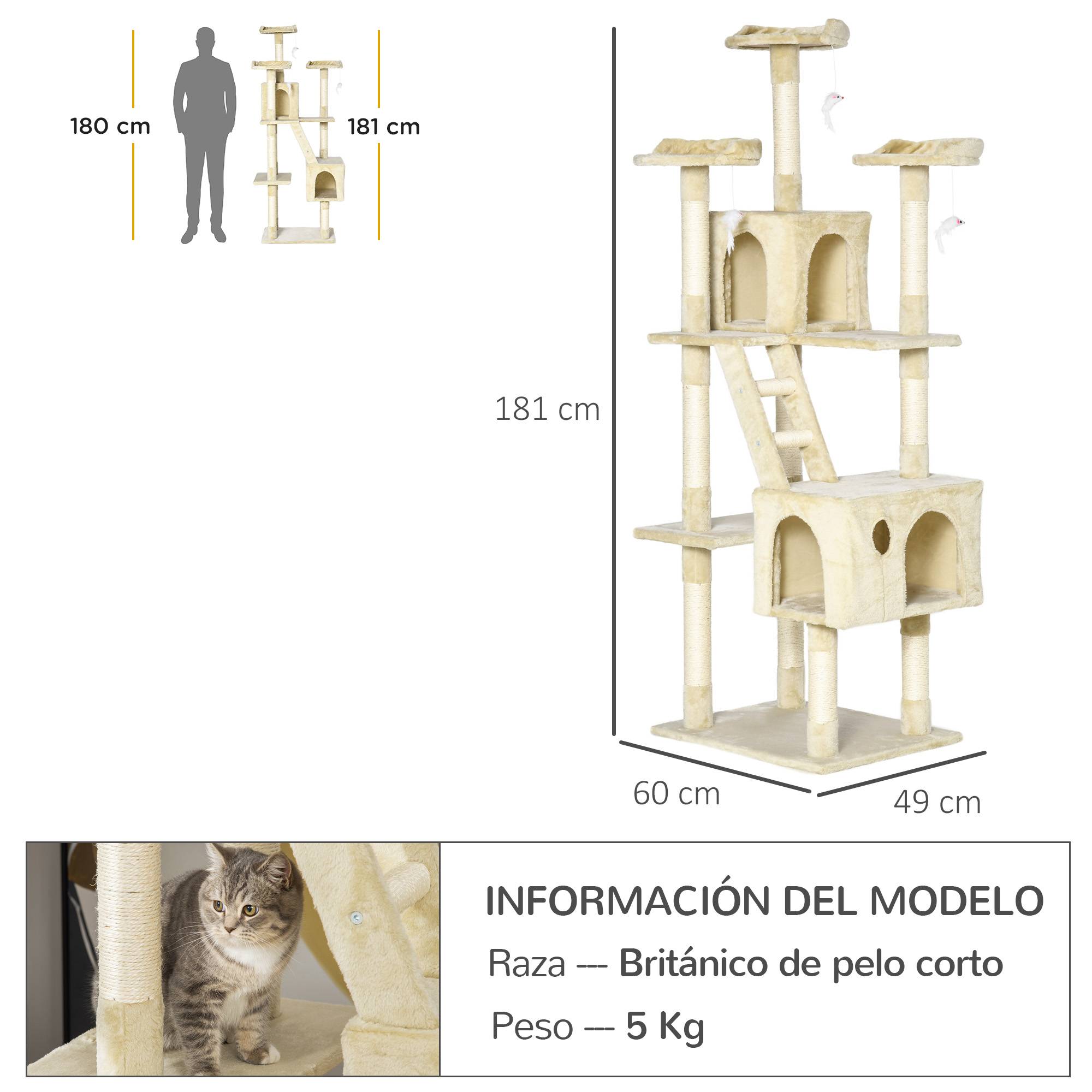arbre à chat beige géant 60x50x181 cm plateformes échelles niches jouets centre chat intérieur grand stable - Image 5
