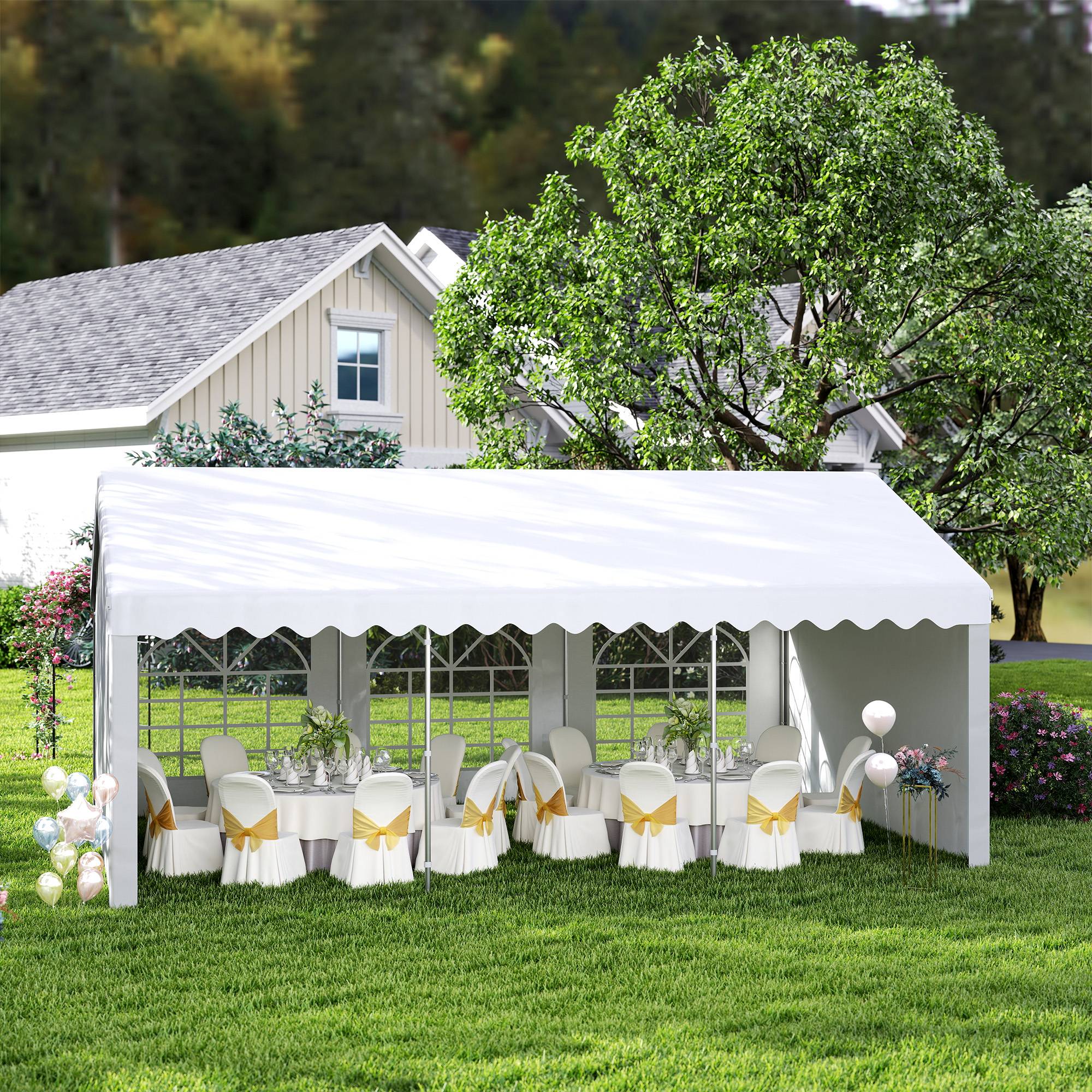 Chapiteau barnum tente barnum tonnelle de réception chapiteau de jardin 6 x 4 x 2,8 m polyéthylène 8 fenêtres et acier galvanisé robuste blanc - Image 4