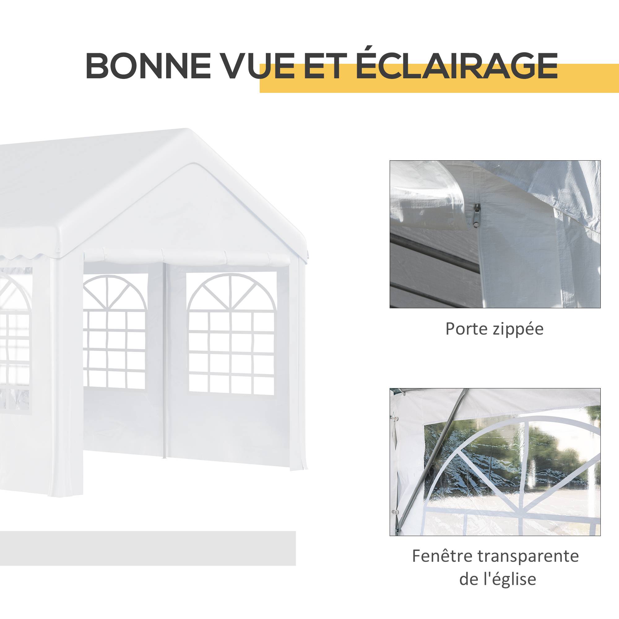 Chapiteau barnum tente barnum tonnelle de réception chapiteau de jardin 6 x 4 x 2,8 m polyéthylène 8 fenêtres et acier galvanisé robuste blanc - Image 6
