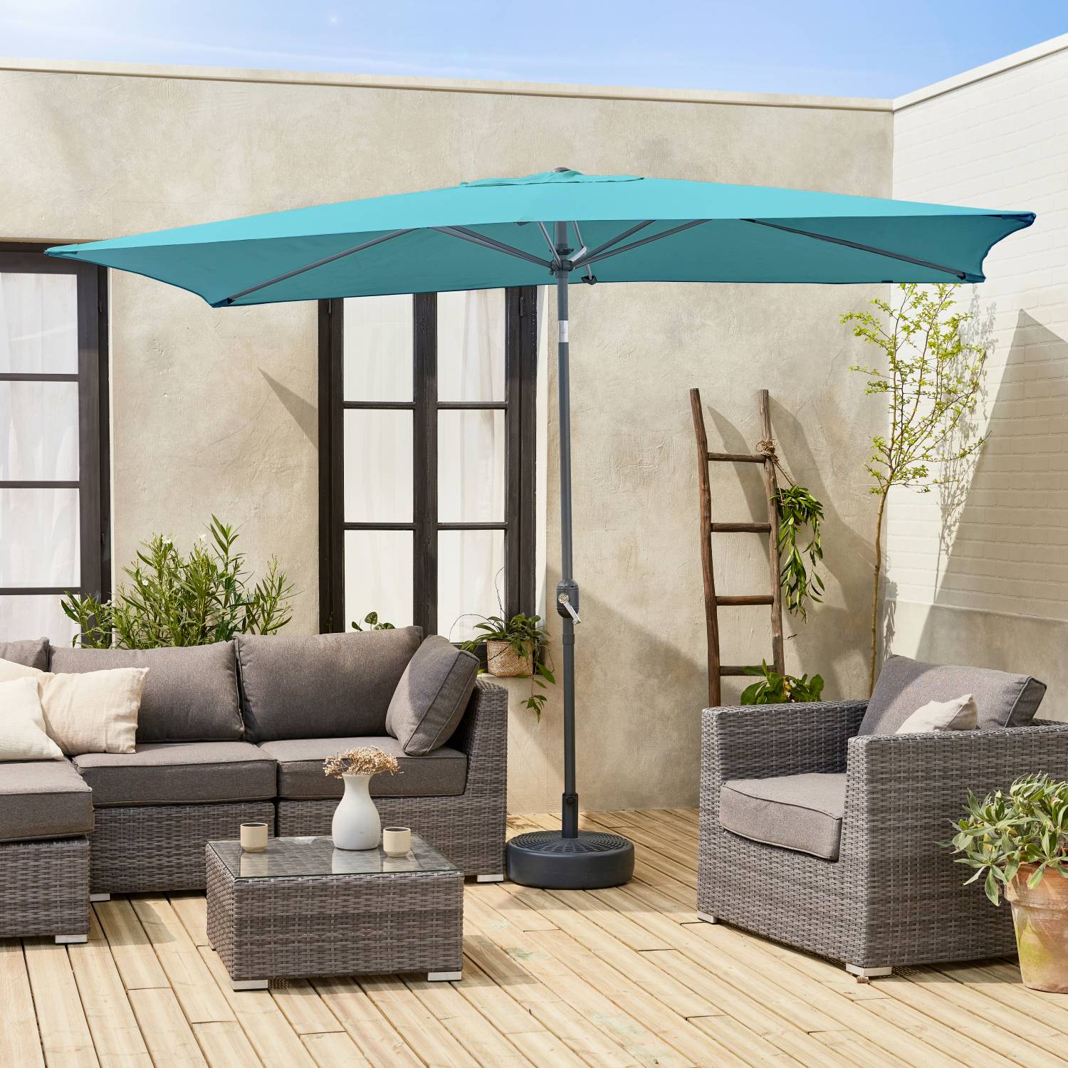 Parasol droit rectangulaire 2x3m - Touquet Turquoise - mât central en aluminium orientable et manivelle d'ouverture | sweeek - Image 1