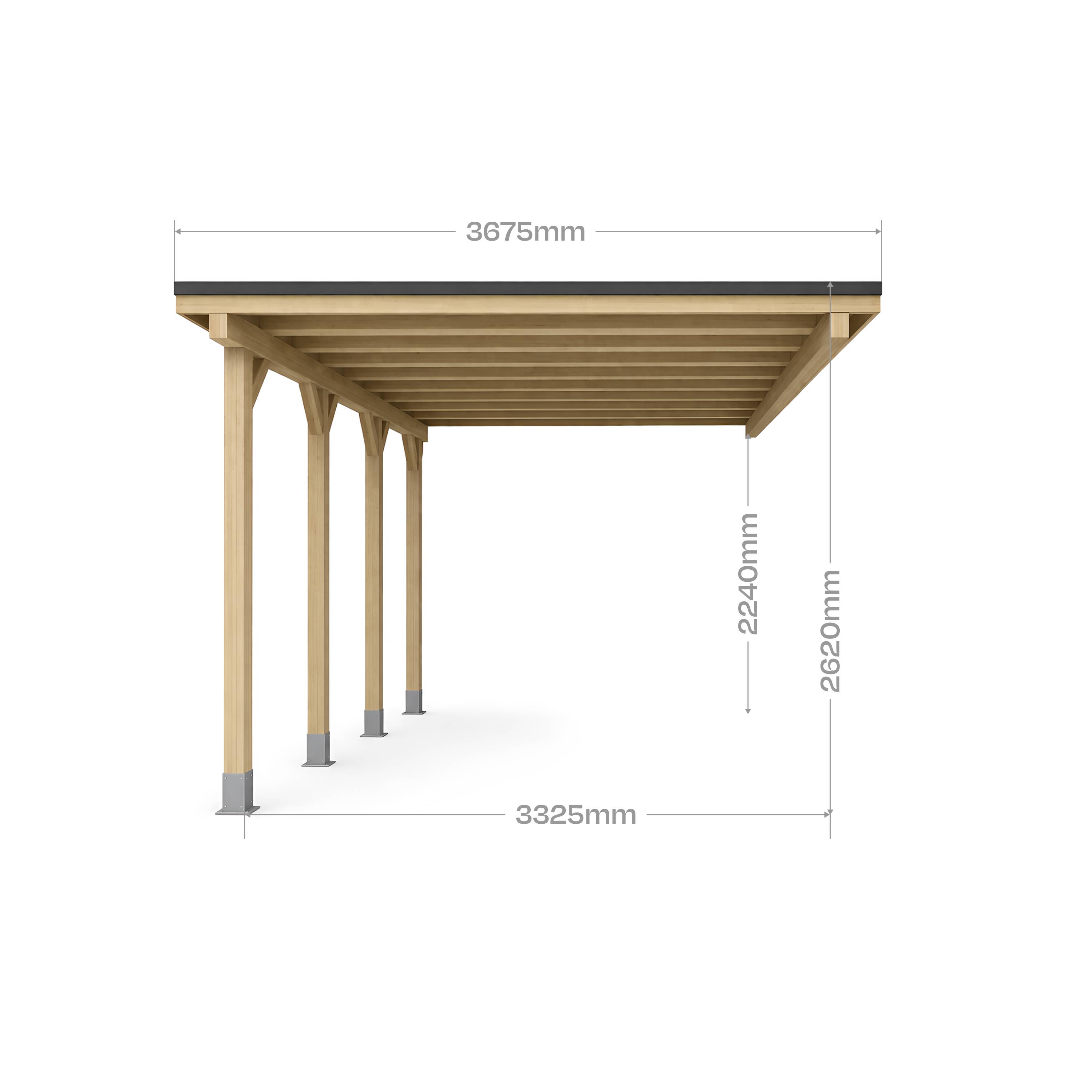 Carport Adosse Bois RIVERSIDE - 1 Voiture - 363 x 703 - Abri Voiture - Feutre Bitumeux sur les Voliges - Toit Plat - Image 3