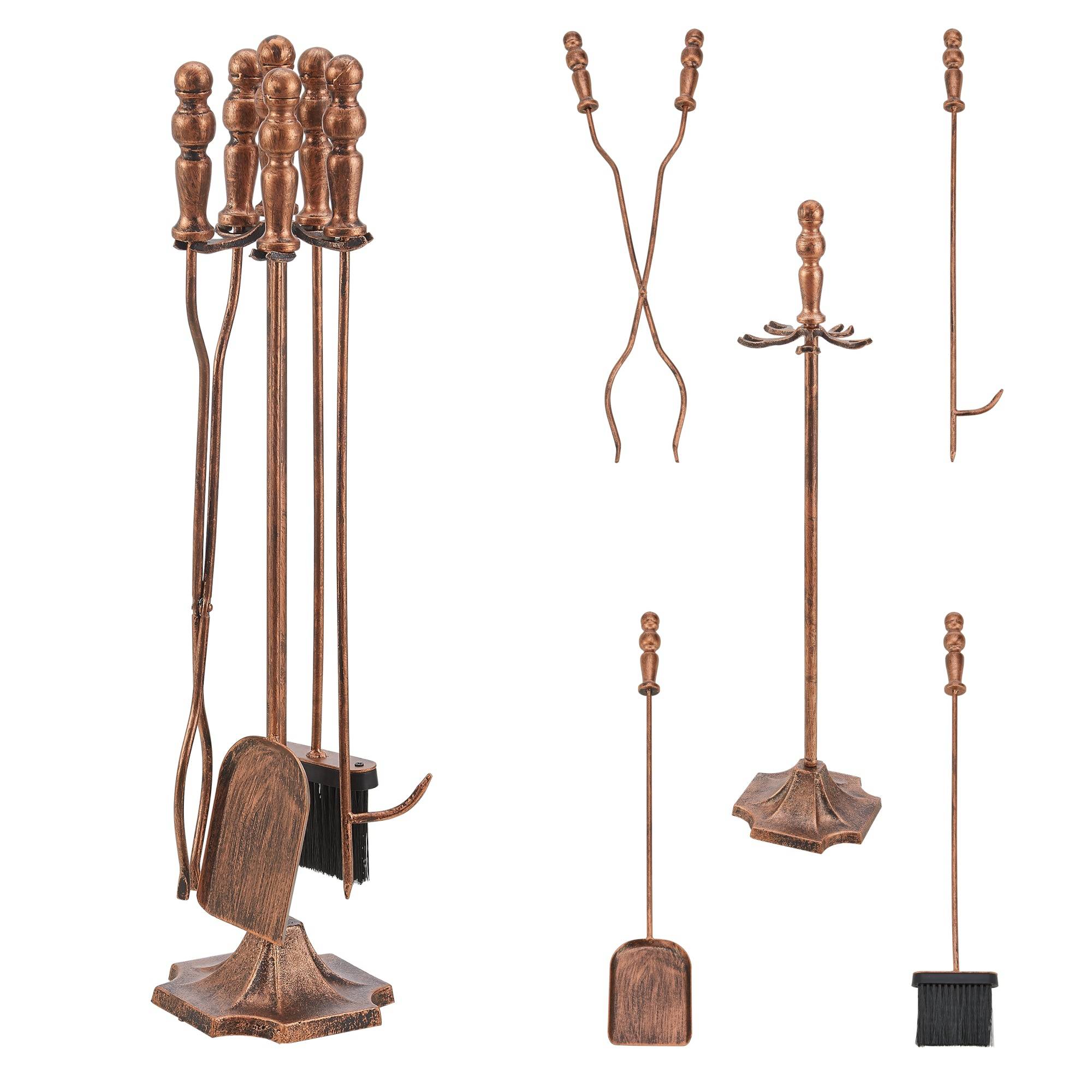 Helloshop26 - Serviteur de cheminée dovre avec balai pelle pince tisonnier bronze - Image 1