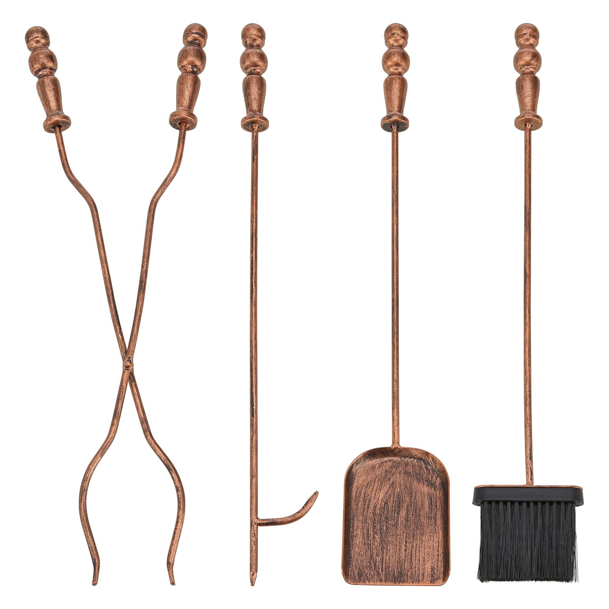 Helloshop26 - Serviteur de cheminée dovre avec balai pelle pince tisonnier bronze - Image 3