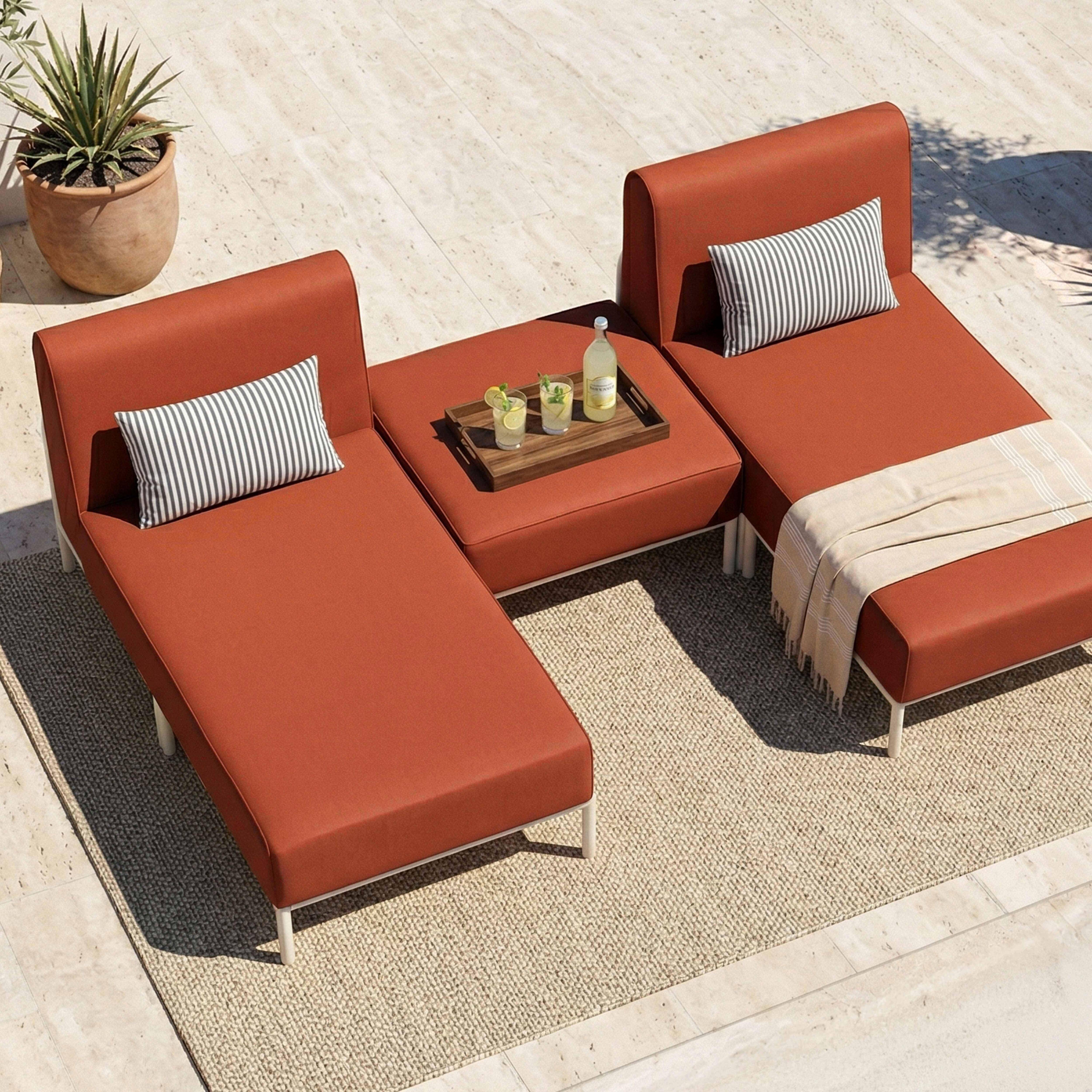 Oviala - Salon de jardin bas modulable uni 3 places terracotta Patio - Oviala - Image 3