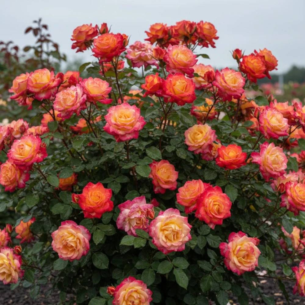 Rosier à grandes fleurs Flamina® 'Chewizard' à fleurs Orange/Rouge - feuillage Caduc - Pot de 3L - 20/40 cm