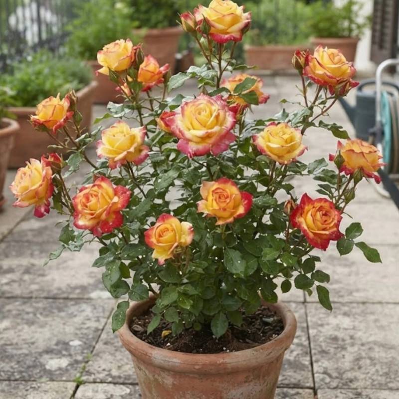 Rosier à grandes fleurs Flamina® 'Chewizard' à fleurs Orange/Rouge - feuillage Caduc - Pot de 3L - 20/40 cm - Image 3