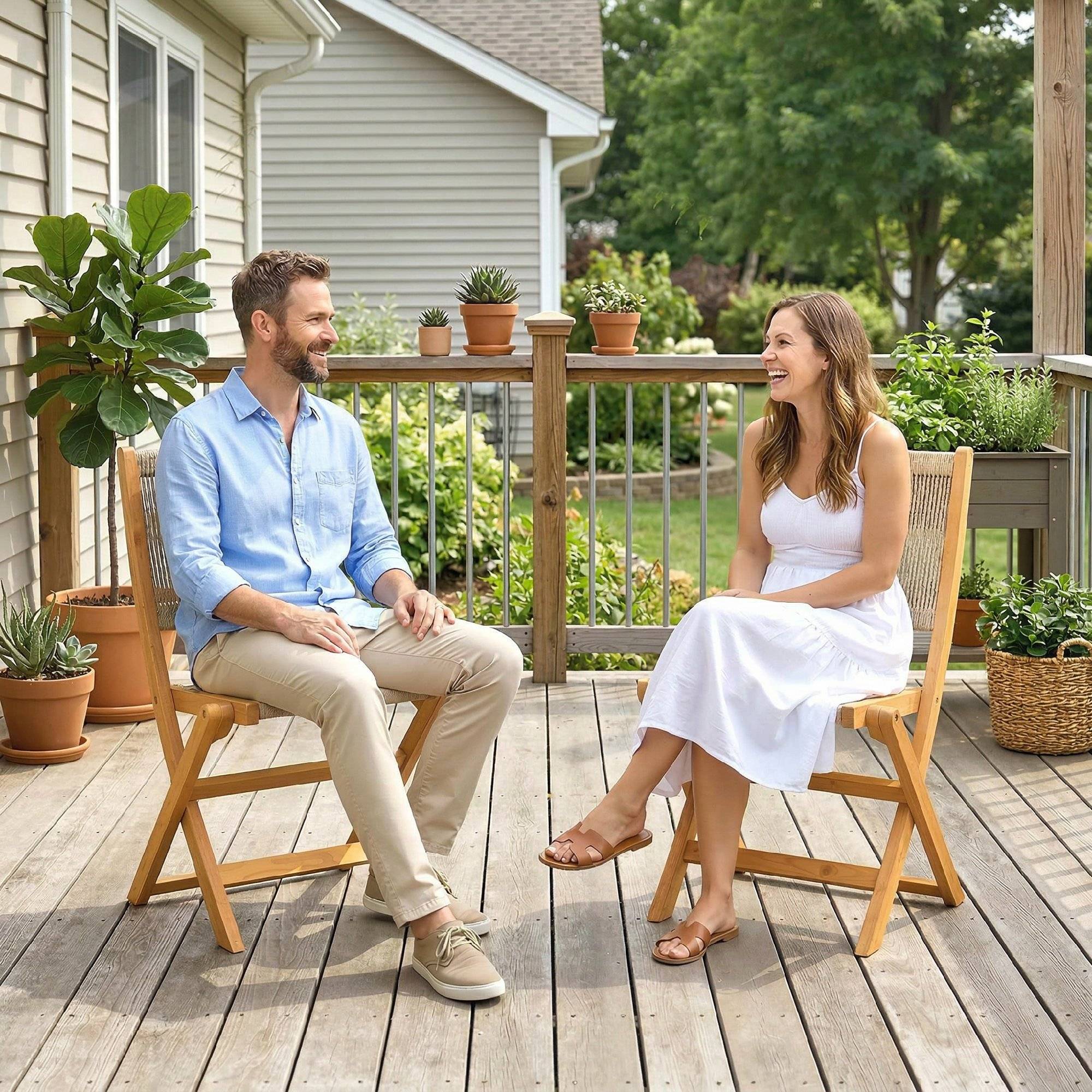 Lot de 2 Chaises de Jardin Pliantes Chaises de Balcon en Bois d'Acacia Assise en Corde Tressée Naturel et Beige - Image 9