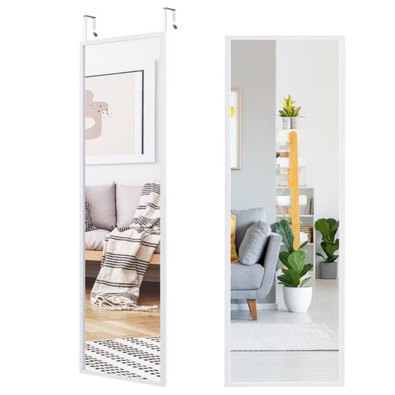 Miroir à suspendre sur porte avec crochets de suspension réglables en hauteur 36,5 x 107 cm blanc - Image 1