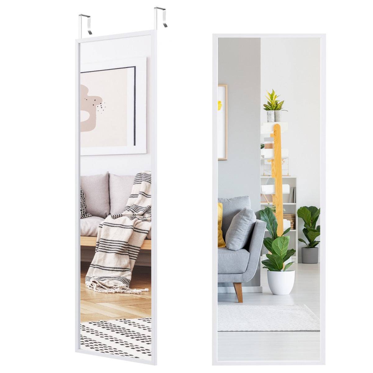 Miroir à suspendre sur porte avec crochets de suspension réglables en hauteur 36,5 x 107 cm blanc - Image 1