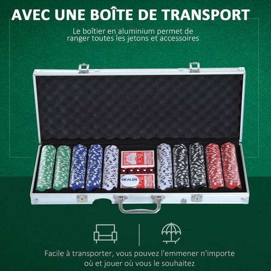 Mallette de Poker Coffret de Poker Complet avec 500 jetons 2 Jeux de Cartes + 5 dés Bouton Dealer 2 clés alu. - Image 7
