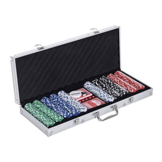 Mallette de Poker Coffret de Poker Complet avec 500 jetons 2 Jeux de Cartes + 5 dés Bouton Dealer 2 clés alu. - Image 1